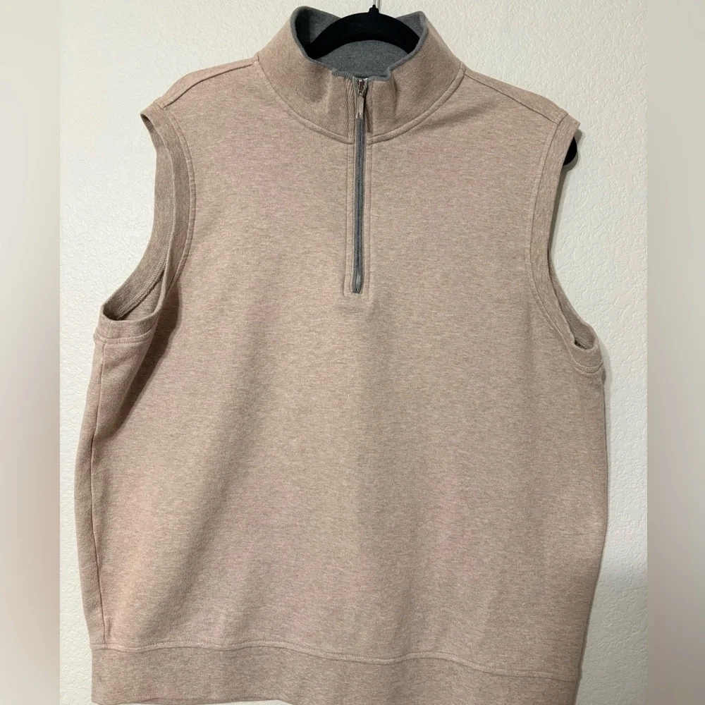Men's Carnoustie Tan 1/4 Zip Pull Over Golf Casual Cotton Sweater Vest Gray Trim